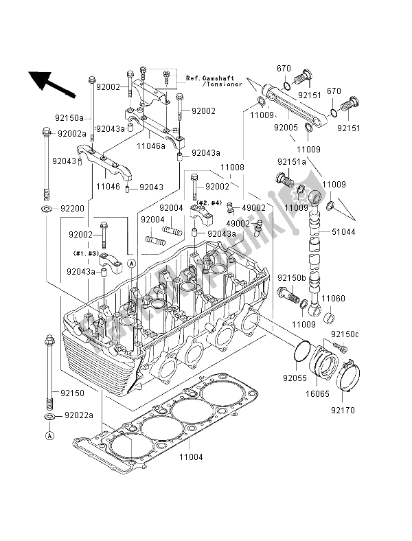 All parts for the Cylinder Head of the Kawasaki ZRX 1200R 2002