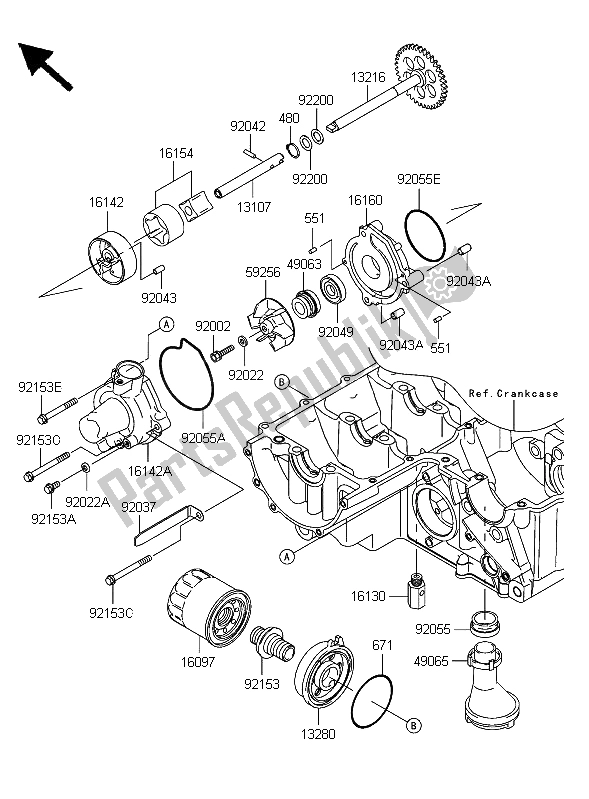 All parts for the Oil Pump of the Kawasaki Z 750 2006