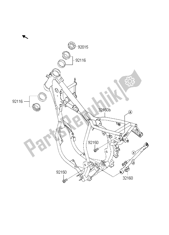 Tutte le parti per il Telaio del Kawasaki KX 65 2002