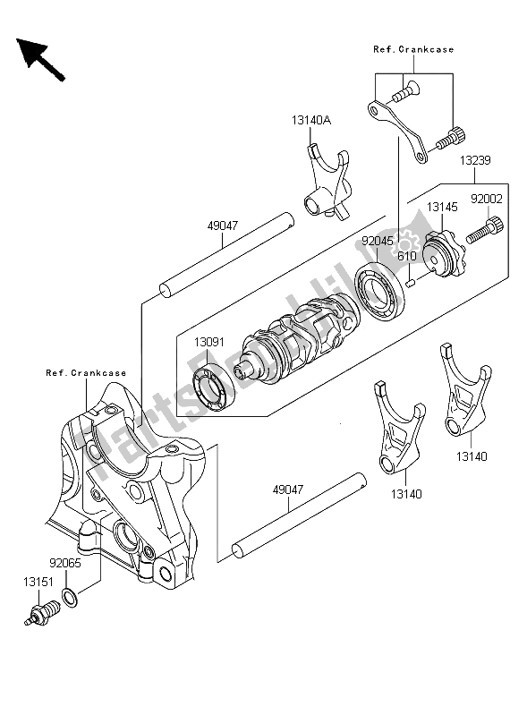 All parts for the Gear Change Drum & Shift Fork of the Kawasaki Z 750 2006