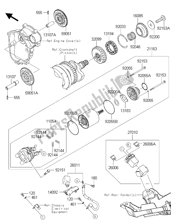 All parts for the Starter Motor of the Kawasaki Ninja ZX 6R 600 2015