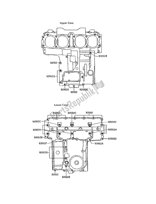 All parts for the Crankcase Bolt Pattern of the Kawasaki GPX 750R 1987