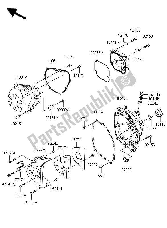 All parts for the Engine Cover of the Kawasaki Z 750 2009