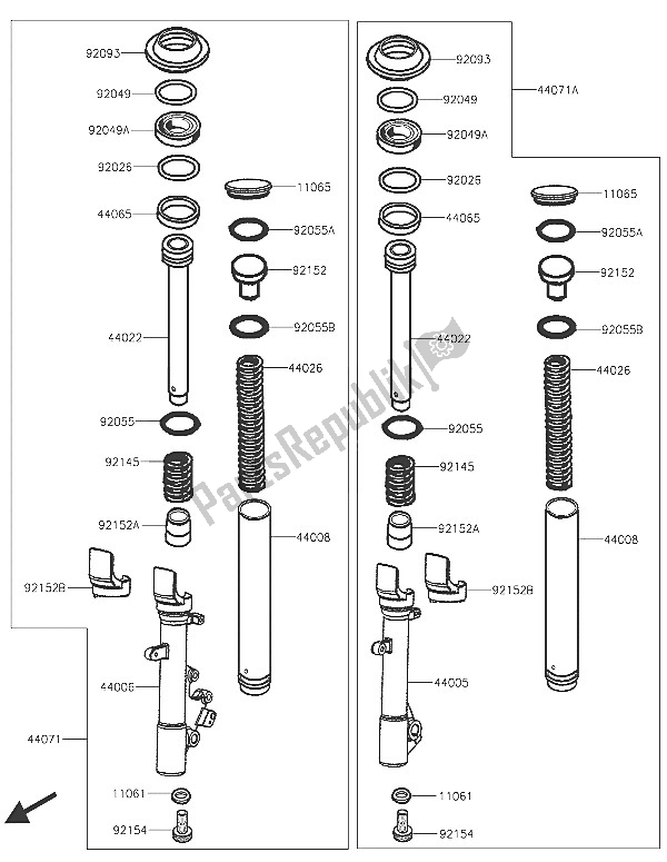 All parts for the Front Fork of the Kawasaki J 300 ABS 2016