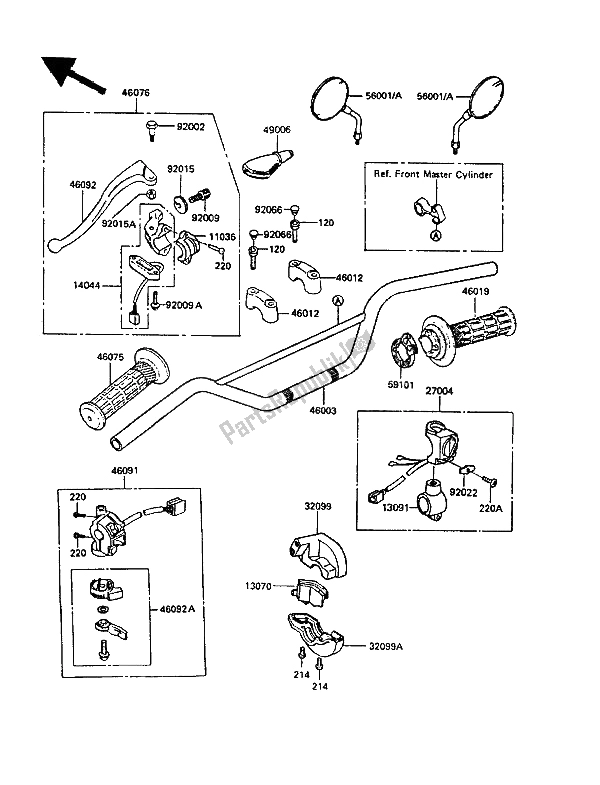 All parts for the Handlebar of the Kawasaki KLR 250 1987