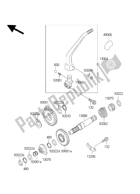 All parts for the Kickstarter Mechanism of the Kawasaki KLX 300R 1999