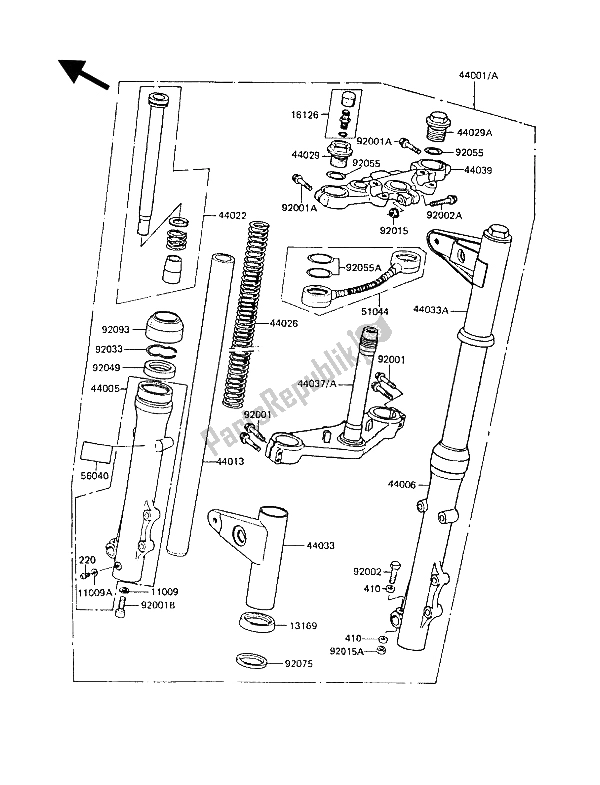Alle onderdelen voor de Voorvork van de Kawasaki Z 1300 1988