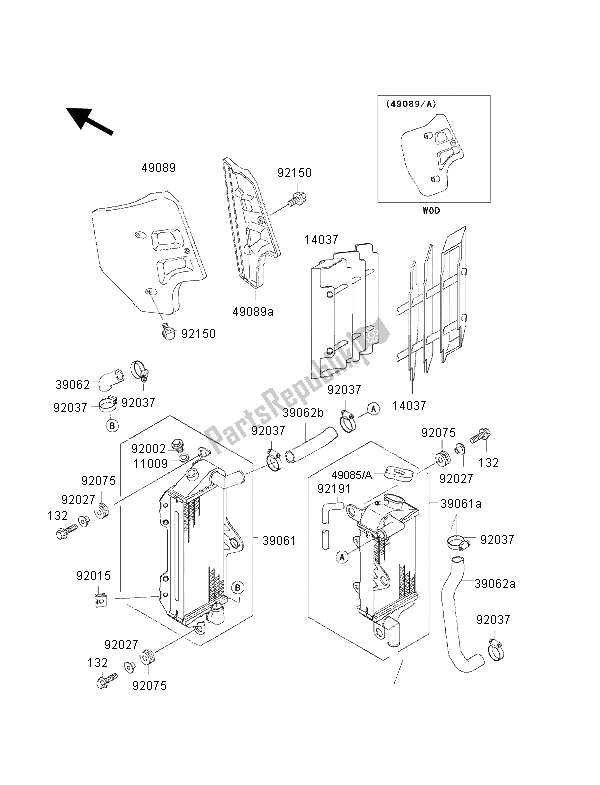 All parts for the Radiator of the Kawasaki KX 500 2000