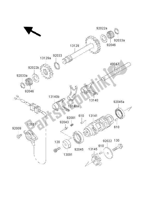 All parts for the Gear Change Drum & Shift Fork of the Kawasaki KLF 300 4X4 2000