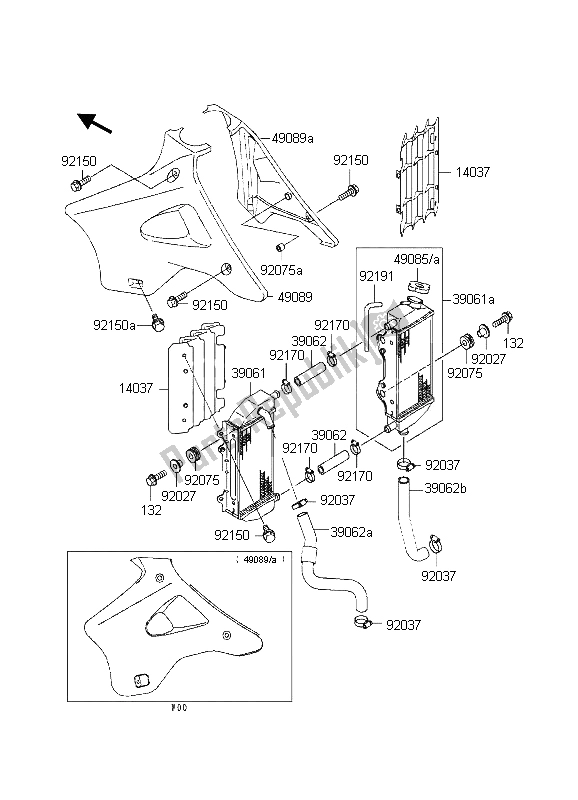 All parts for the Radiator of the Kawasaki KX 250 1998