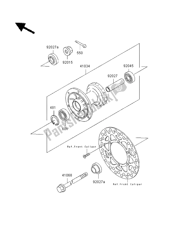 All parts for the Front Hub of the Kawasaki KX 80 SW LW 1996