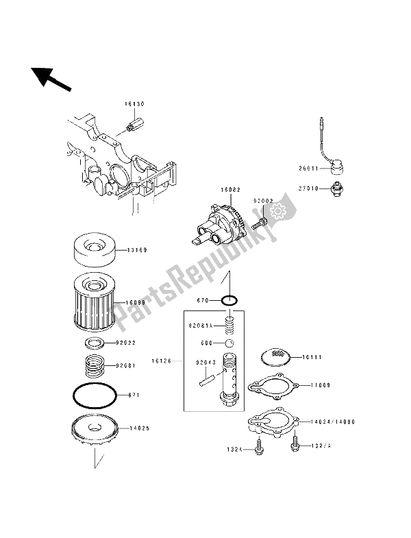 Tutte le parti per il Pompa Dell'olio del Kawasaki EL 250E 1992