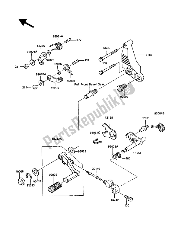 All parts for the Gear Change Mechanism of the Kawasaki 1000 GTR 1986