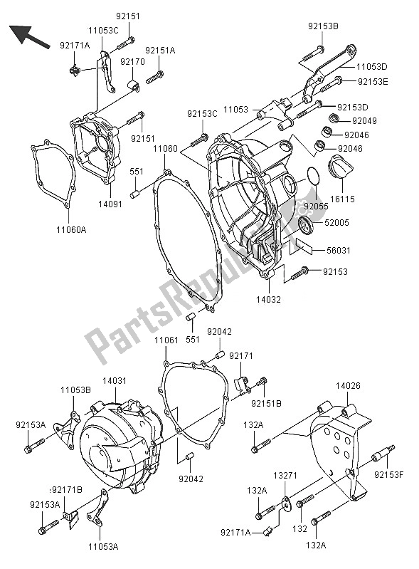 All parts for the Engine Cover of the Kawasaki Ninja ZX 6 RR 600 2005