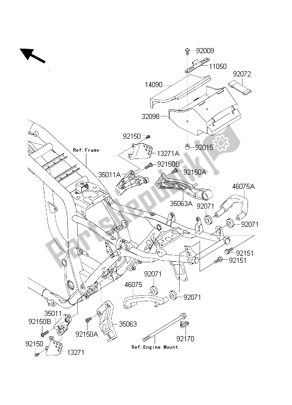 All parts for the Frame Fittings of the Kawasaki ZRX 1200 2004