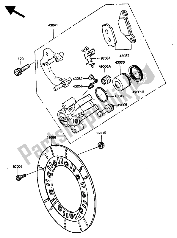 All parts for the Front Caliper of the Kawasaki KLR 250 1986