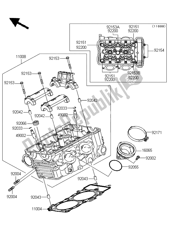 All parts for the Cylinder Head of the Kawasaki ER 6N ABS 650 2009