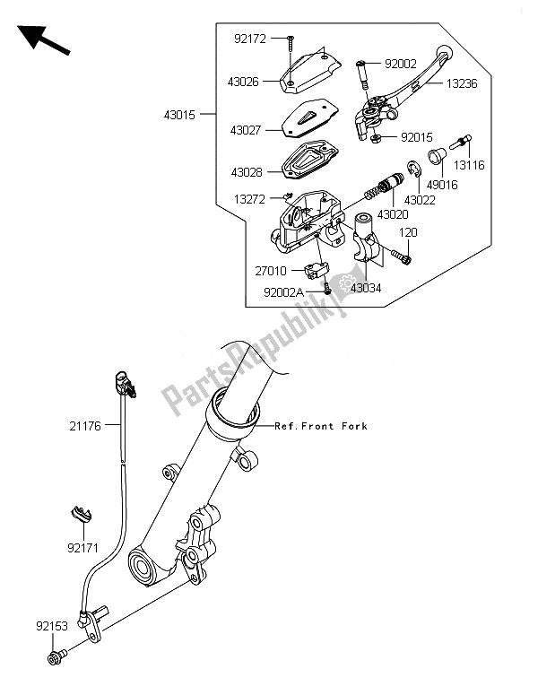 Wszystkie części do Przedni Cylinder G?ówny Kawasaki ER 6N ABS 650 2014