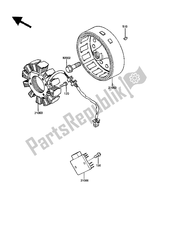 All parts for the Generator of the Kawasaki KLR 250 1988