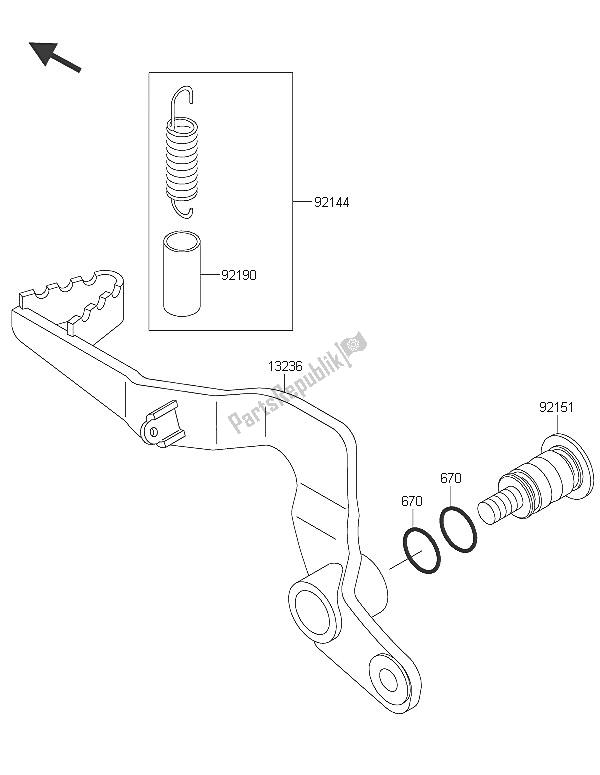 All parts for the Brake Pedal of the Kawasaki KX 65 2016