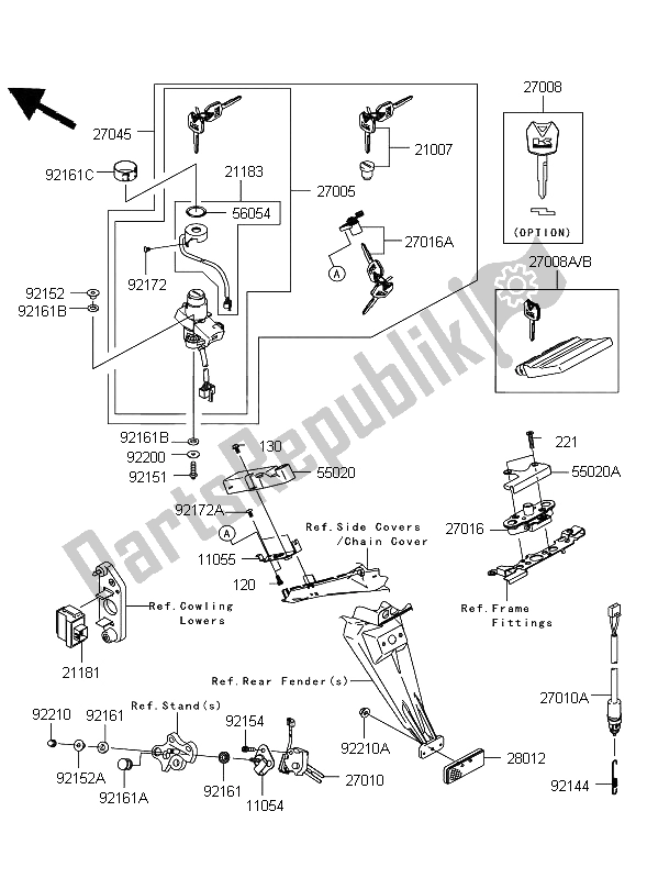 All parts for the Ignition Switch of the Kawasaki Ninja ZX 10R 1000 2008