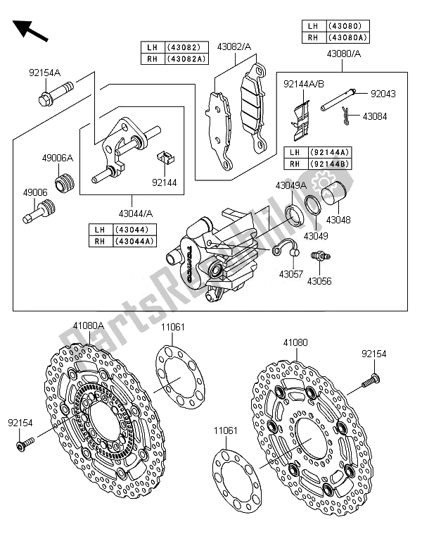 Alle onderdelen voor de Voor Rem van de Kawasaki ER 6F ABS 650 2014