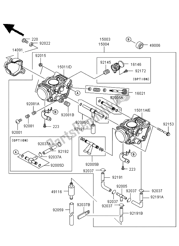 All parts for the Carburetor of the Kawasaki KVF 650 4X4 2009