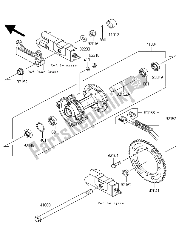 All parts for the Rear Hub of the Kawasaki D Tracker 125 2011