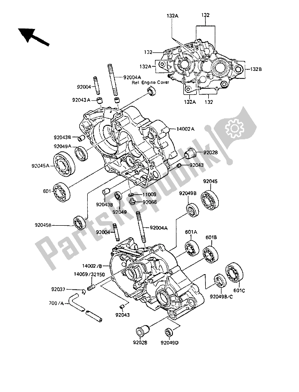 All parts for the Crankcase of the Kawasaki KMX 125 1987