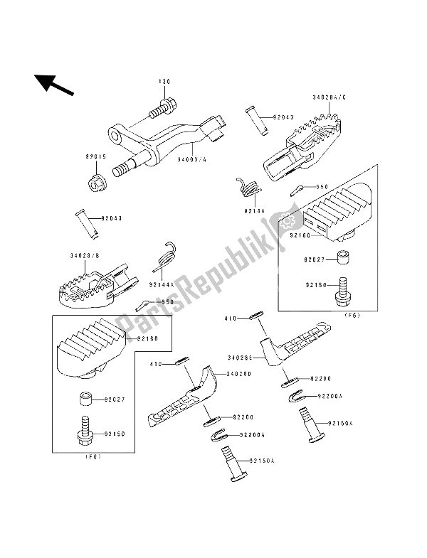 Alle onderdelen voor de Voetsteunen van de Kawasaki KLX 250 1993