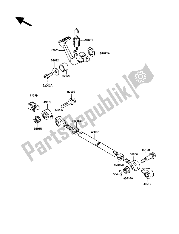 Alle onderdelen voor de Rempedaal van de Kawasaki KR 1 250 1991