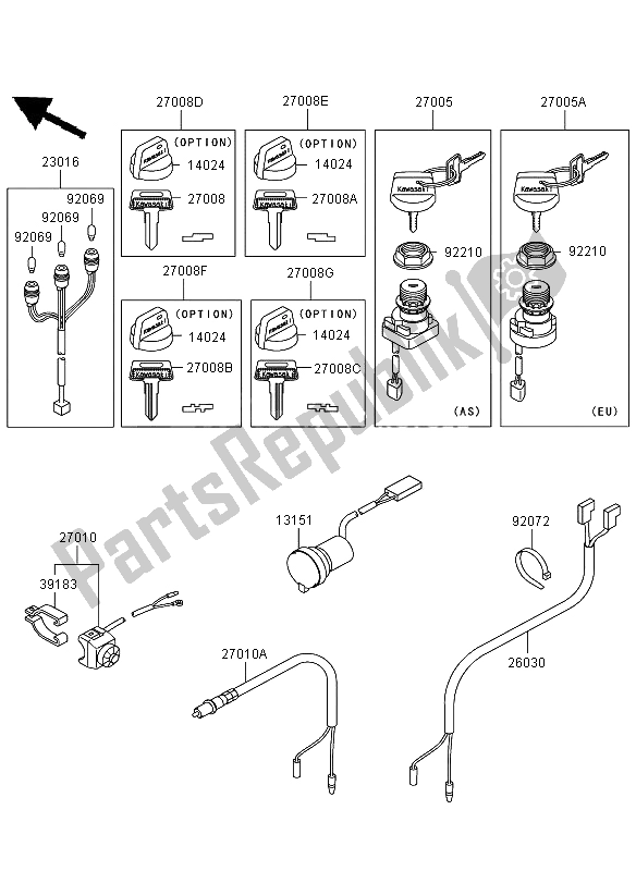 All parts for the Ignition Switch of the Kawasaki KVF 360 2009