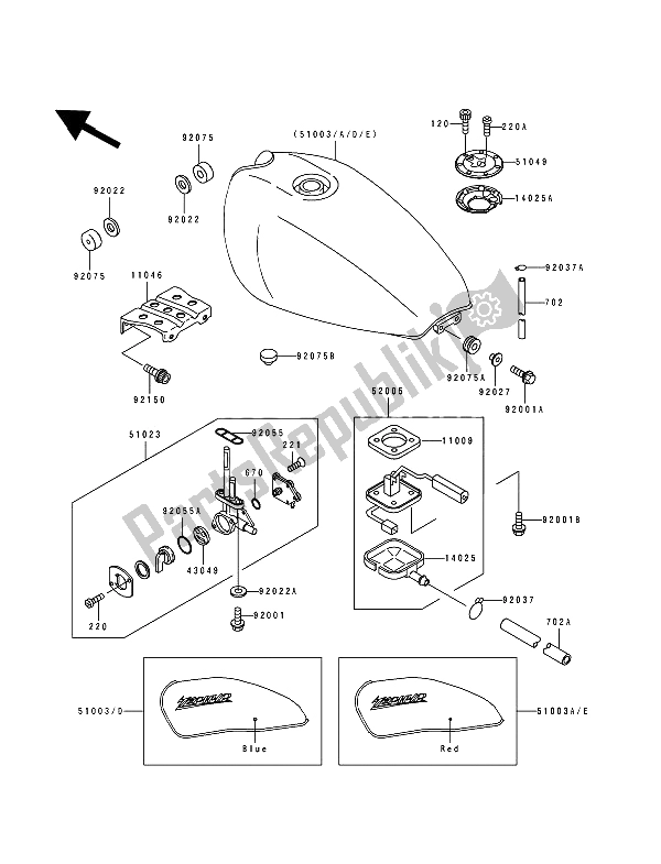 All parts for the Fuel Tank of the Kawasaki Zephyr 550 1991