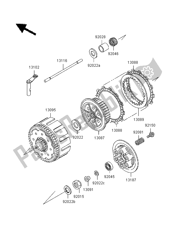 All parts for the Clutch of the Kawasaki KX 500 1996