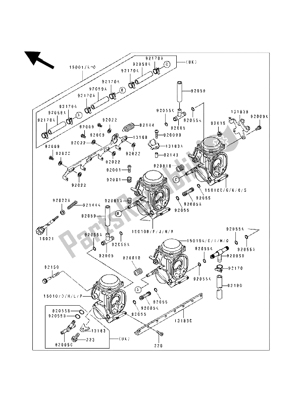 Tutte le parti per il Carburatore del Kawasaki ZXR 750 1991