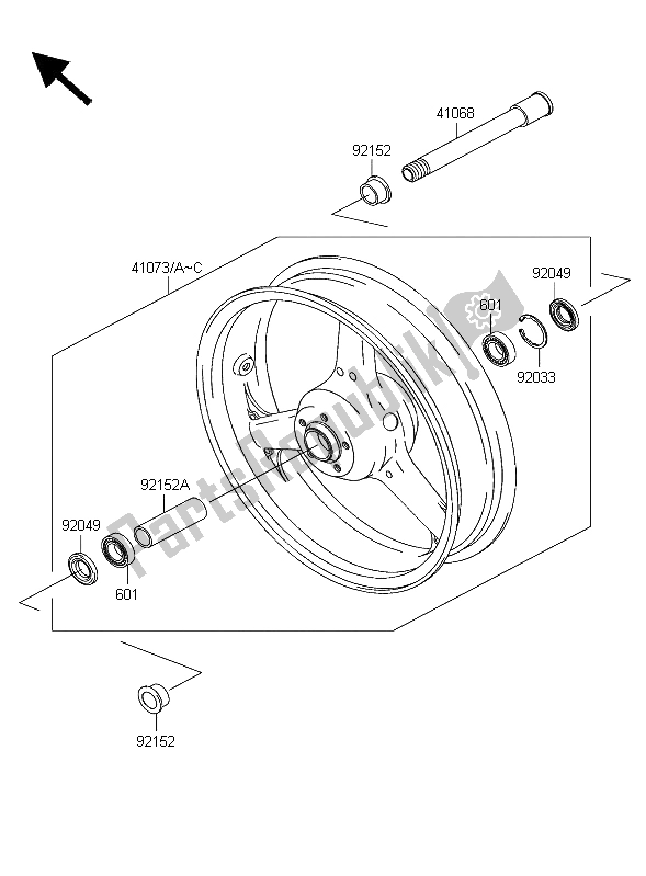 All parts for the Front Hub of the Kawasaki Z 1000 2003