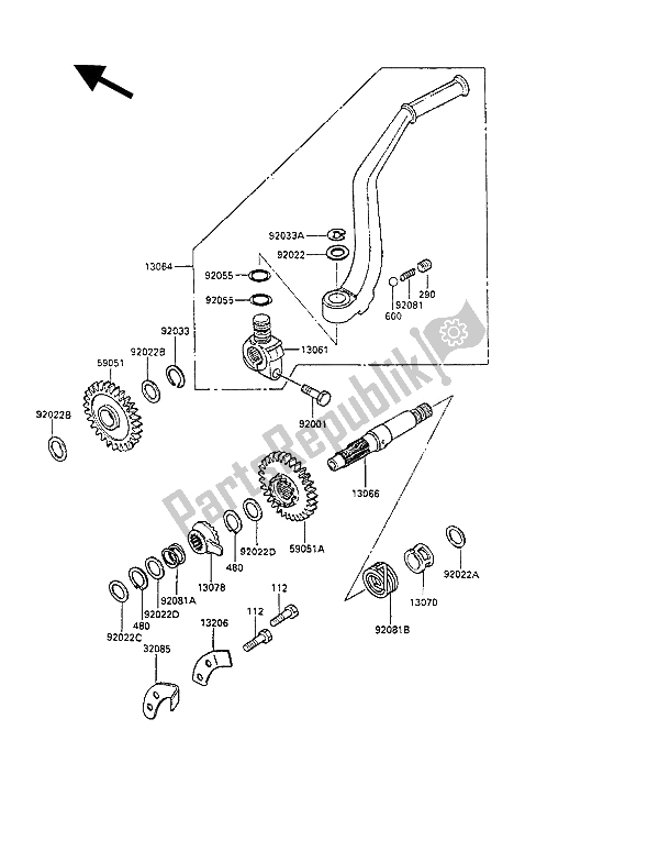 Tutte le parti per il Meccanismo Di Kickstarter del Kawasaki KLR 250 1992