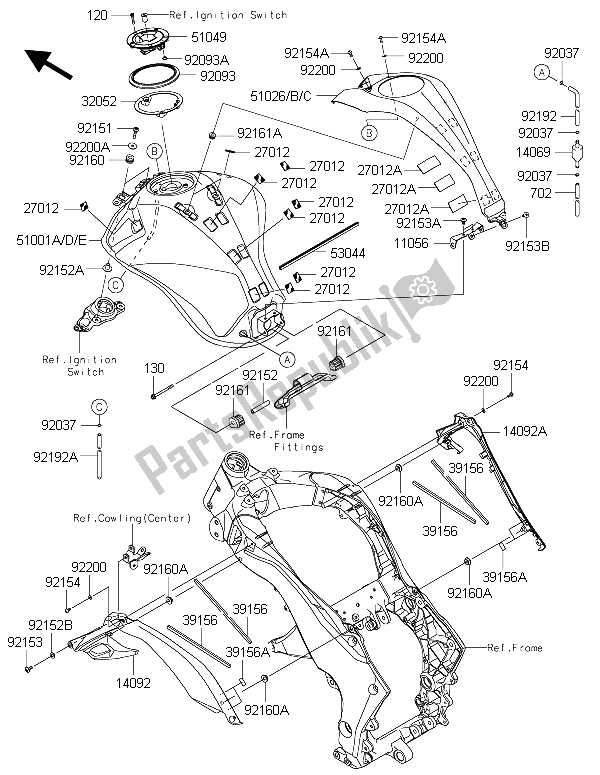 Tutte le parti per il Serbatoio Di Carburante del Kawasaki Z 1000 ABS 2015