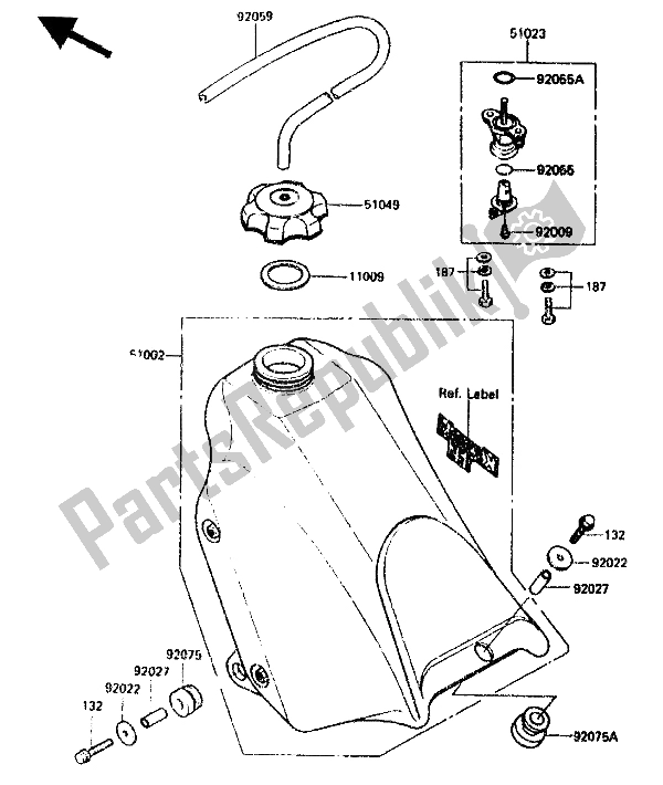 Tutte le parti per il Serbatoio Di Carburante del Kawasaki KX 125 1987
