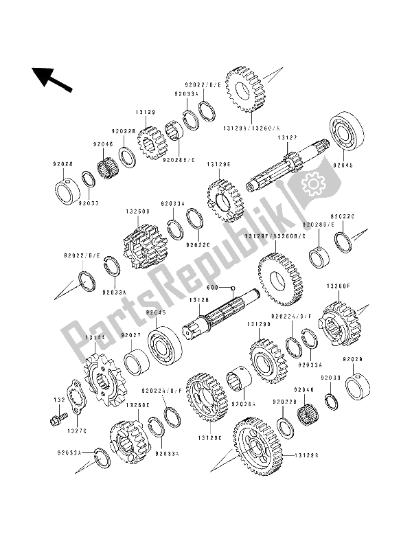 All parts for the Transmission of the Kawasaki EL 250D 1992