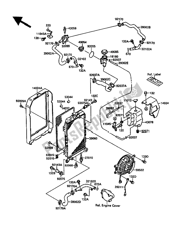 Alle onderdelen voor de Radiator van de Kawasaki VN 15 1500 1989