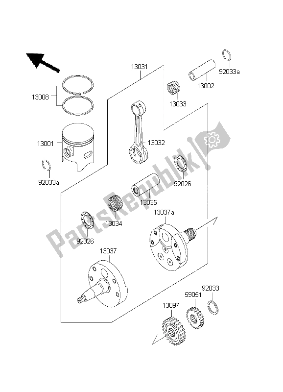 All parts for the Crankshaft & Piston of the Kawasaki KX 250 2003