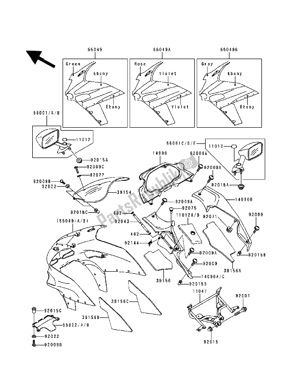 All parts for the Cowling of the Kawasaki ZZ R 600 1993