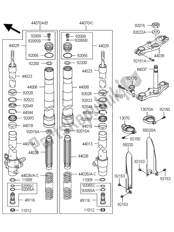 Alle onderdelen voor de Voorvork van de Kawasaki KX 85 SW LW 2010