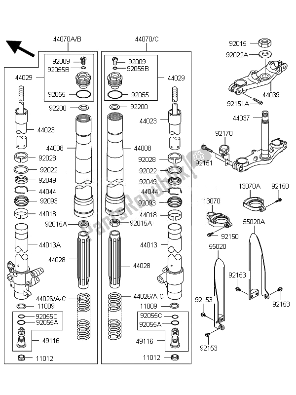 All parts for the Front Fork of the Kawasaki KX 85 SW LW 2010