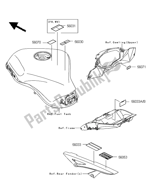 All parts for the Labels of the Kawasaki Z 1000 SX 2012