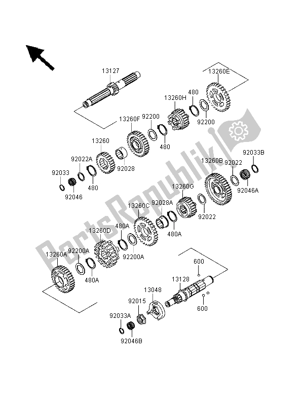 All parts for the Transmission (vnt50ae077439 ) of the Kawasaki VN 1500 Classic Tourer 1999