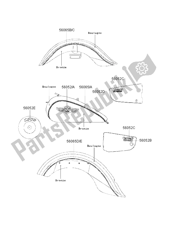 Tutte le parti per il Decalcomanie (bronzo-boulogne) del Kawasaki VN 1500 Classic FI 2002
