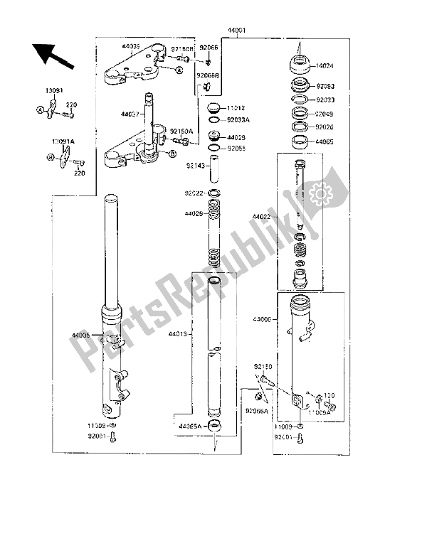 All parts for the Front Fork of the Kawasaki VN 15 SE 1500 1991