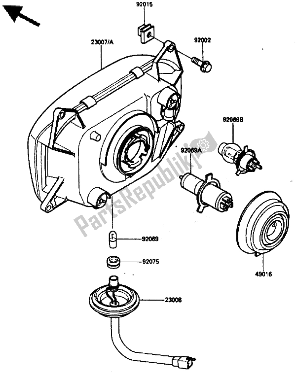 All parts for the Head Lamp of the Kawasaki GPZ 600R 1986